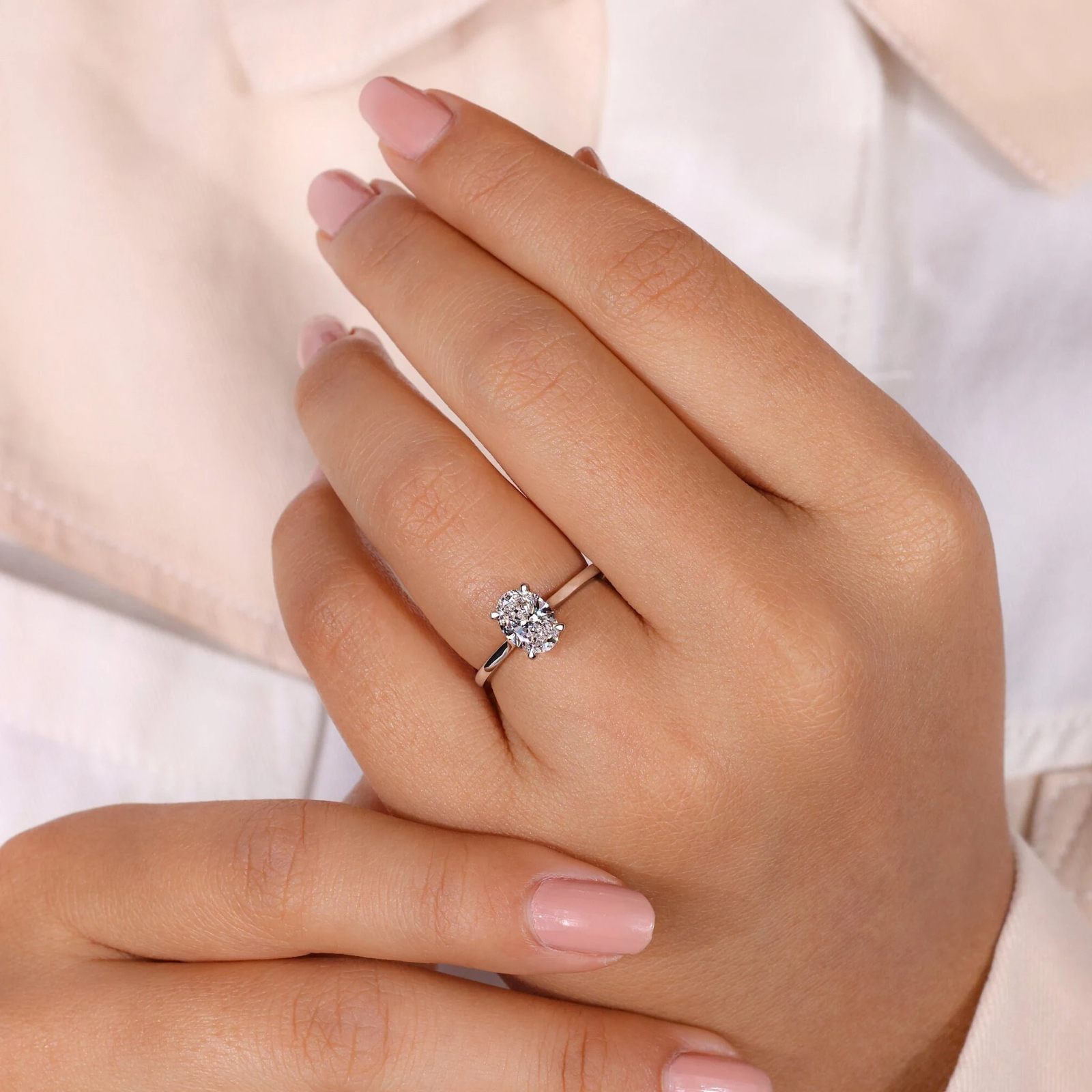 Women's Stylish Oval Cut Moissanite Easy Ring in 925 Silver